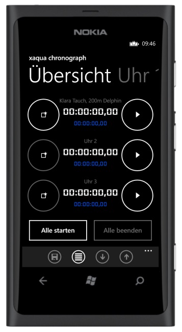 xaqua Chronograph (Version 3.0.4) - Hauptansicht
